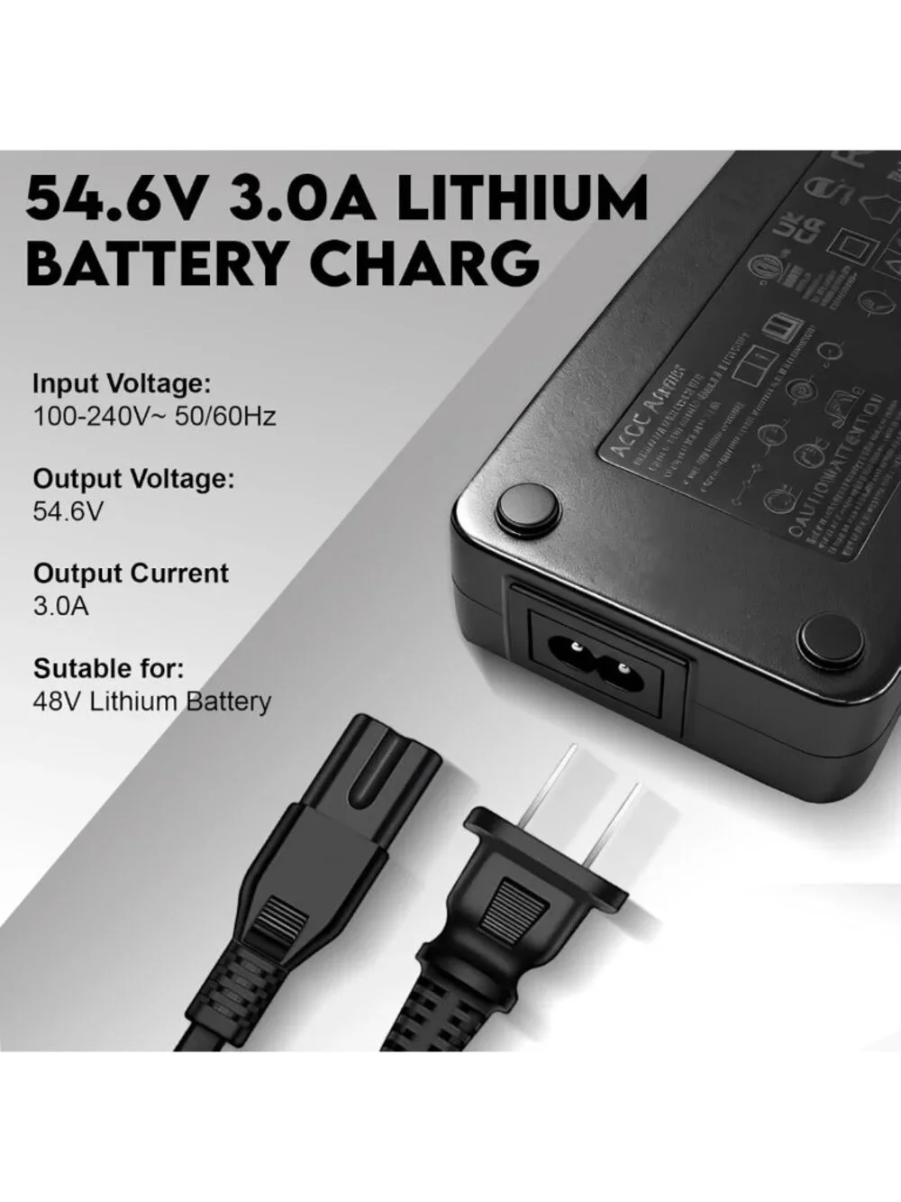 54.6V 3A Fast Charger for Electric Bikes & Scooters, Universal 7-in-1, 48V